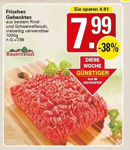 Frisches Hackfleisch aus bestem Rind- und Schweinefleisch - 1000g zu einem unschlagbaren Preis!