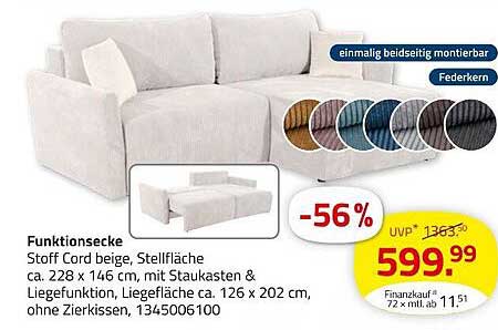 Funktionsecke aus Stoff Cord in Beige