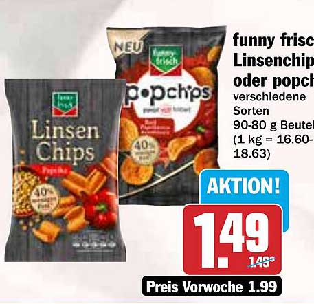 Funny Frisch Linsenchips oder Popchips - Verschiedene Sorten