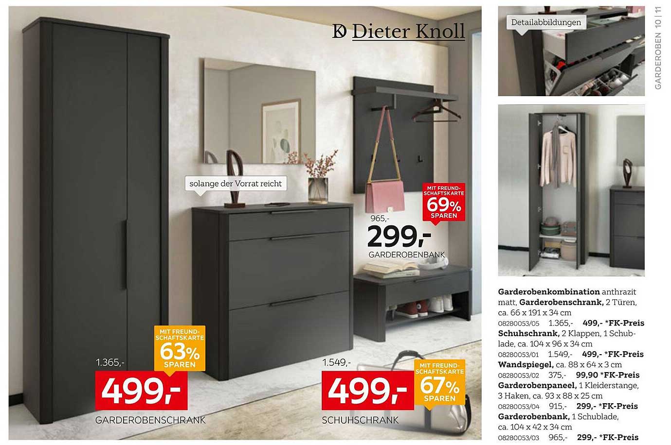 Garderebenkombination anthrazit matt – Garderobenschrank, Schuhschrank und Garderobenbank