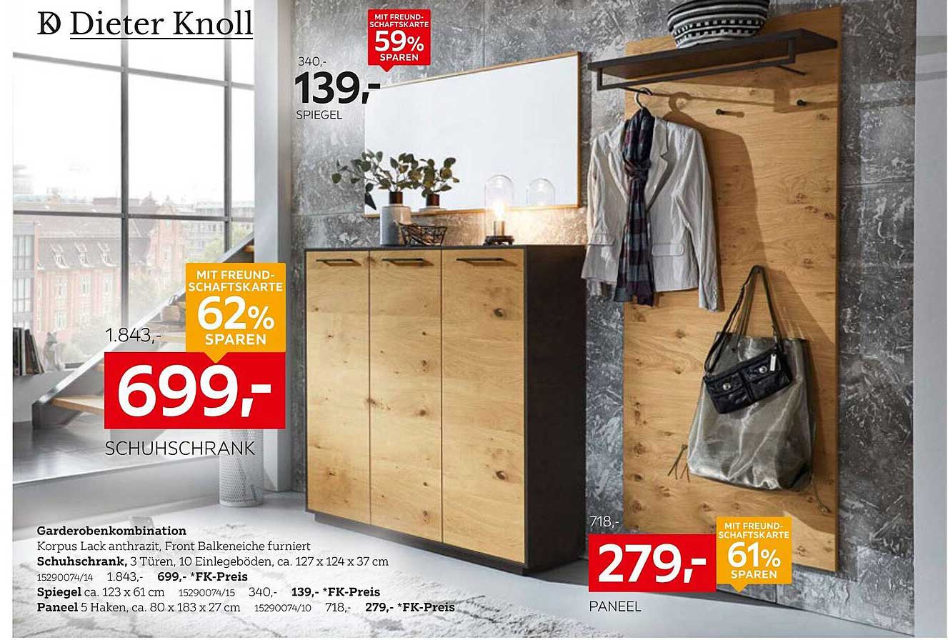 Garderoebenkombination von Dieter Knoll - Schuhschrank, Spiegel und Paneel