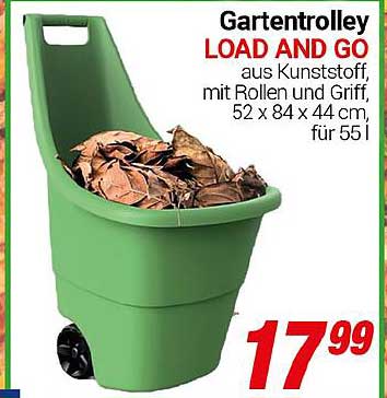 Gartentrolley LOAD AND GO aus Kunststoff, mit Rollen und Griff, 52 x 84 x 44 cm, für 55 l