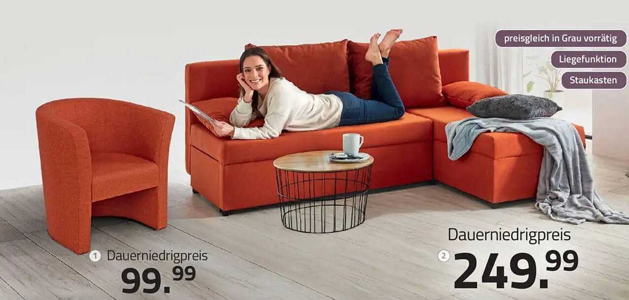 Gemütliche und stylische Couch mit Liegefunktion und Stauraum