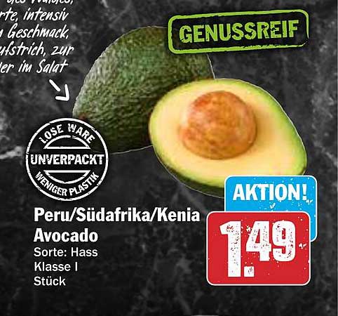 Genussreife Avocado aus Peru, Südafrika und Kenia - Sorte Hass, Klasse I, Stück