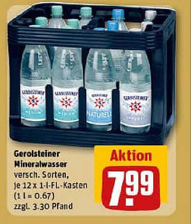 Gerolsteiner Mineralwasser – verschiedene Sorten, je 12 x 1 l- Fl.-Kasten