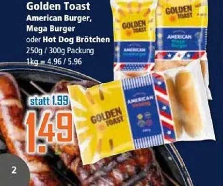 Golden Toast American Burger, Mega Burger oder Hot Dog Brötchen