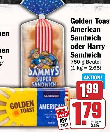 Golden Toast American Sandwich oder Harry Sandwich 750 g Beutel