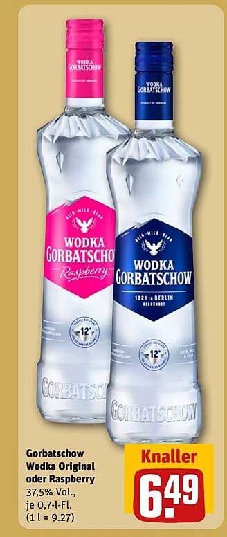 Gorbatschow Wodka Original oder Raspberry 0,7 l für 6,49 €