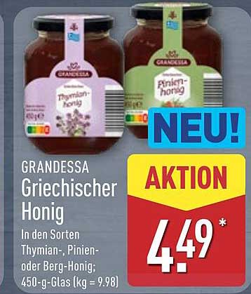 GRANDESSA Griechischer Honig in den Sorten Thymian-, Pinien- oder Berg-Honig