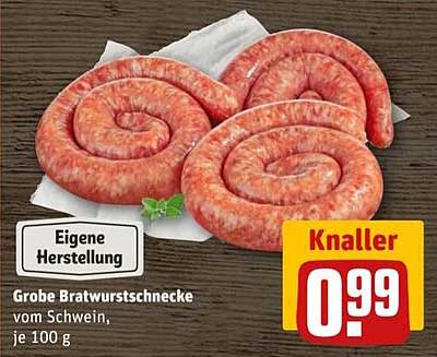 Grobe Bratwurstschnecke vom Schwein, je 100 g