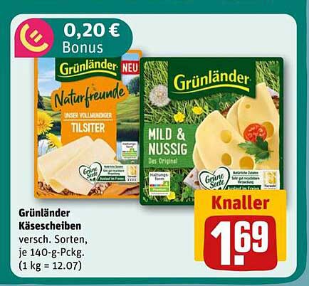 Grünländer Käse­scheiben - versc. Sorten, je 140-g-Pckg.