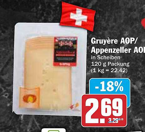 Gruyère AOP/Appenzeller AOP in Scheiben – 120 g Packung