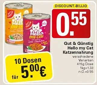 Gut & Günstig Hello my Cat Katzennahrung - 10 Dosen für 5,00 €