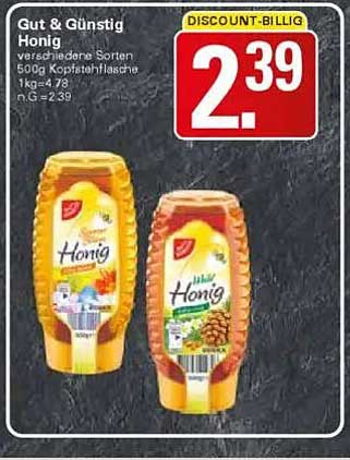 Gut & Günstig Honig 500g Kopfsteinglas