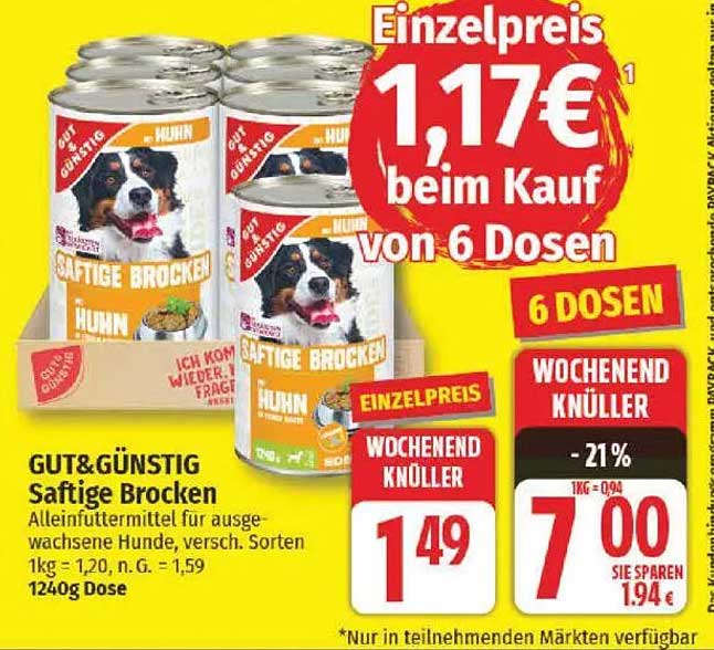 GUT&GÜNSTIG Saftige Brocken Huhn - 6 Dosen