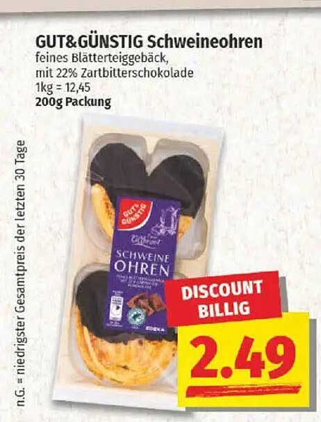 GUT&GÜNSTIG Schweineohren – Feines Blätterteiggebäck mit Zartbitterschokolade