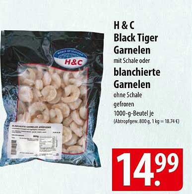 H & C Black Tiger Garnelen mit Schale oder blanchierte Garnelen