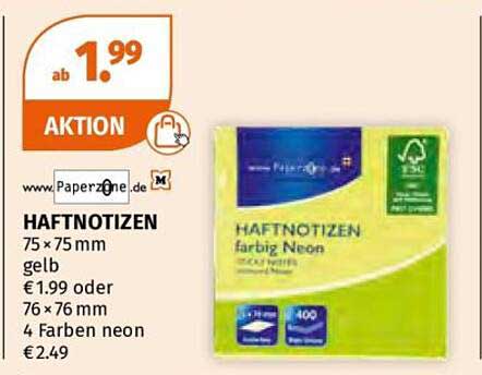 HAFTNOTIZEN farbig Neon 75 x 75 mm