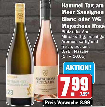 Hammel Tag am Meer Sauvignon Blanc oder WG Mayschoss Rosé - 0,75 l Flasche