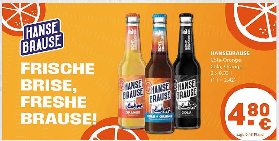 Hanse Brause Erfrischungsgetränke - Cola, Orange und Cola-Orange