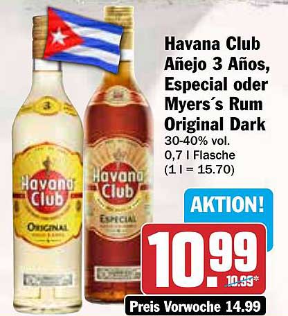 Havana Club Añejo 3 Años, Especial oder Myers's Rum Original Dark - 0,7 l Flasche