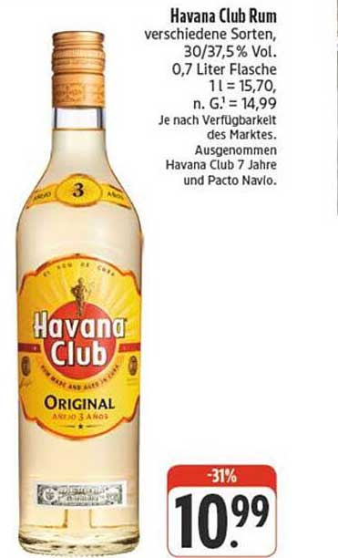 Havana Club Rum verschiedene Sorten, 0,7 Liter Flasche