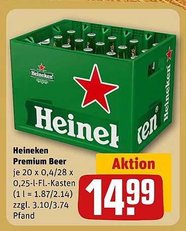 Heineken Premium Beer - 20 x 0,25 l im Kasten zum Aktionspreis