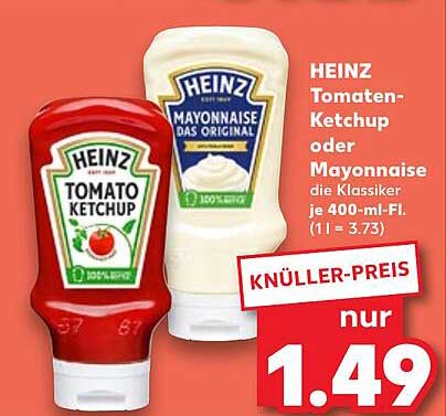 HEINZ Tomaten-Ketchup oder Mayonnaise die Klassiker je 400-ml-Fl.