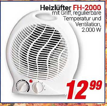 Heizlüfter FH-2000 mit Griff, regulierbare Temperatur und Ventilation, 2.000 W
