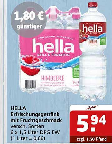 HELLA Erfrischungsgetränk mit Fruchtgeschmack 6 x 1,5 Liter