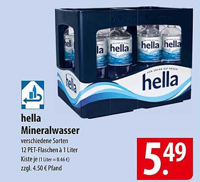 hella Mineralwasser - verschiedene Sorten, 12 PET-Flaschen à 1 Liter