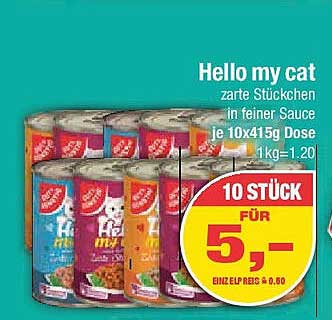 Hello my cat - zarte Stückchen in feiner Sauce 10 Stück für 5,-