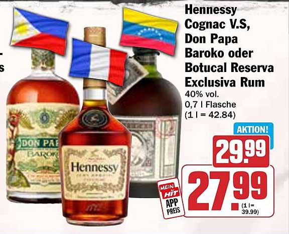 Hennessy Cognac V.S., Don Papa Baroko oder Botucal Reserva Exclusiva Rum – Aktion!