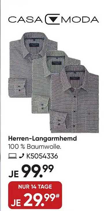 Herren-Langarmhemd von CASA MODA - 100 % Baumwolle