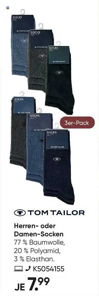 Herren- oder Damen-Socken 3er-Pack von Tom Tailor