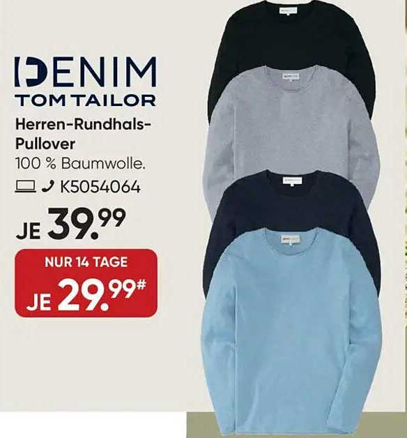 Herren-Rundhals-Pullover von Tom Tailor – 100 % Baumwolle
