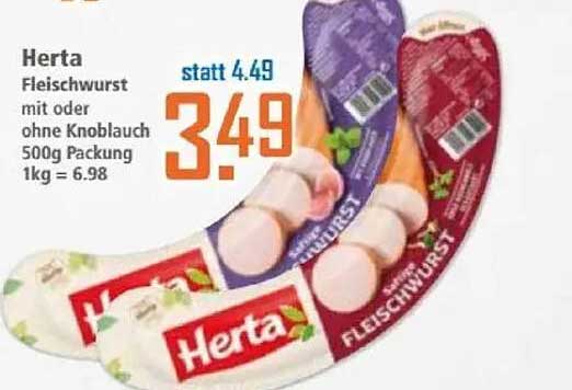 Herta Fleischwurst mit oder ohne Knoblauch 500g Packung