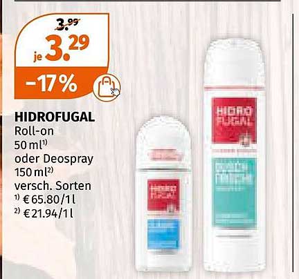 HIDROFUGAL Roll-on 50 ml oder Deospray 150 ml – Jetzt im Angebot!
