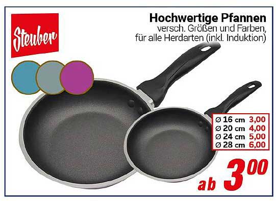 Hochwertige Pfannen von Steuber in verschiedenen Größen und Farben