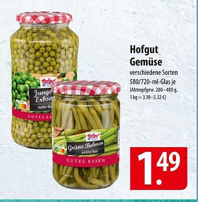 Hofgut Gemüse verschiedene Sorten 580/720-ml-Glas je
