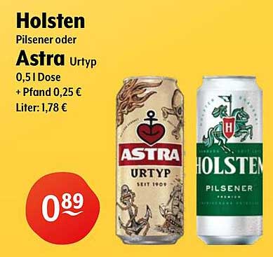 Holsten Pilsener oder Astra Urtyp 0,5 L Dose