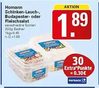 Homann Schinken-Lauch-, Budapest- oder Fleischsalat 200g Becher