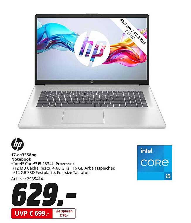 HP 17-cn3358ng Notebook mit Intel Core i5 und 16 GB RAM