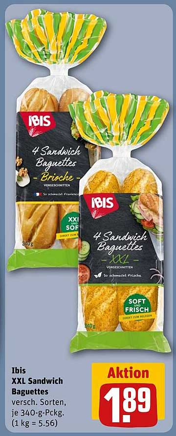 Ibis XXL Sandwich Baguettes, 4 Stück, jede Packung 340 g