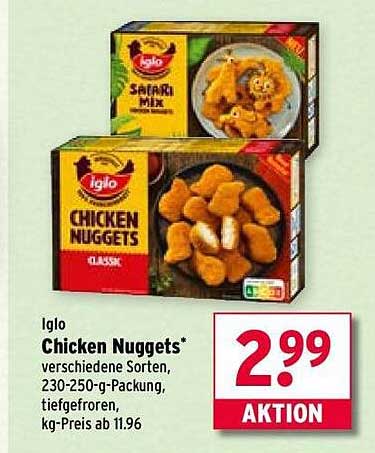 Iglo Chicken Nuggets - verschiedene Sorten, 230-250-g-Packung, tiefgefroren