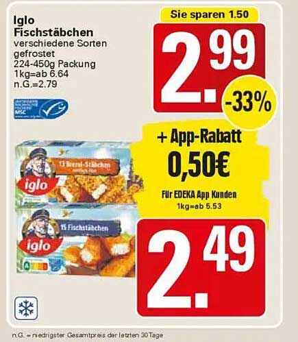 Iglo Fischstäbchen verschiedene Sorten gefrostet 224-450g