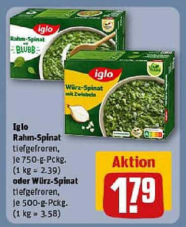 Iglo Rahm-Spinat oder Würz-Spinat tiefgefroren