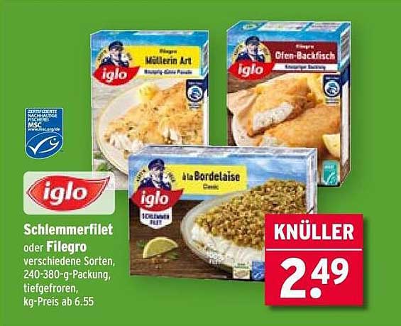 Iglo Schlemmerfilet oder Filegro verschiedene Sorten, 240-380-g-Packung, tiefgefroren