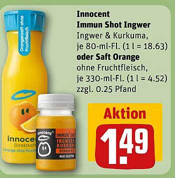 Innocent Immun Shot Ingwer 80ml oder Saft Orange 330ml