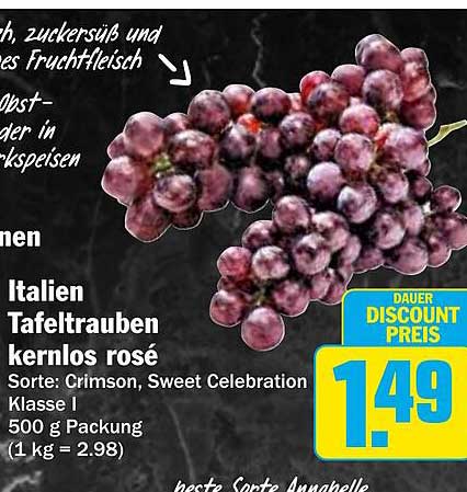 Italien Tafeltrauben kernlos rosé - 500 g Packung zum Dauerdiscount Preis